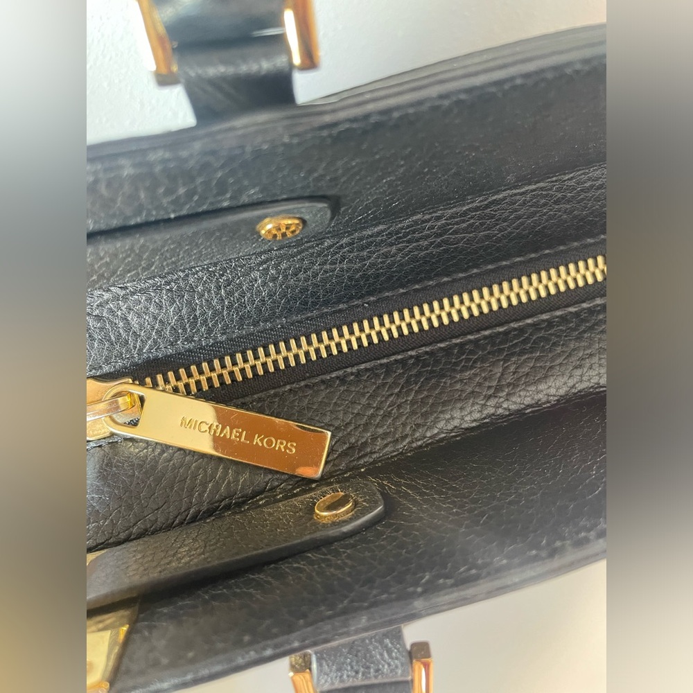 Michael Kors Collection Blake Satchel, Black Leather Gold Hardware GUC - Picture 5 of 6